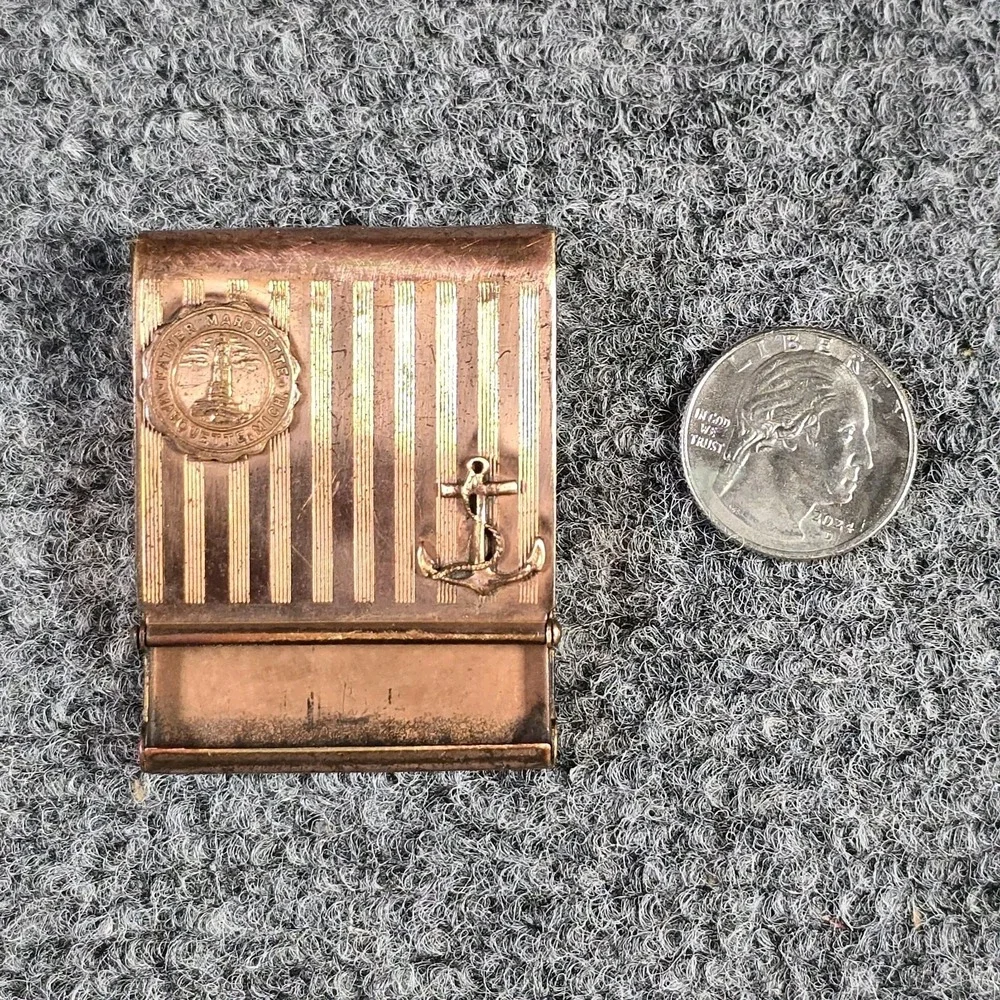 Vintage Copper Match Safe Holder Father Marquette Marquette Michigan Anchor